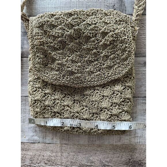 Vintage Handmade Crochet Tan Zipped Hobo Crossbody Bag - Picture 3 of 7